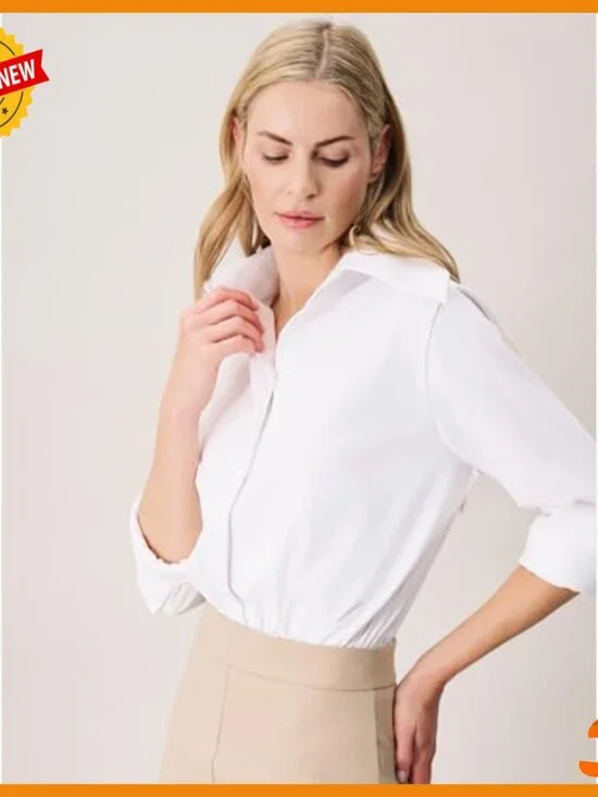 Long Sleeve Blouse Bodysuit with Collar and Snap Closure - Picture 3 of 6